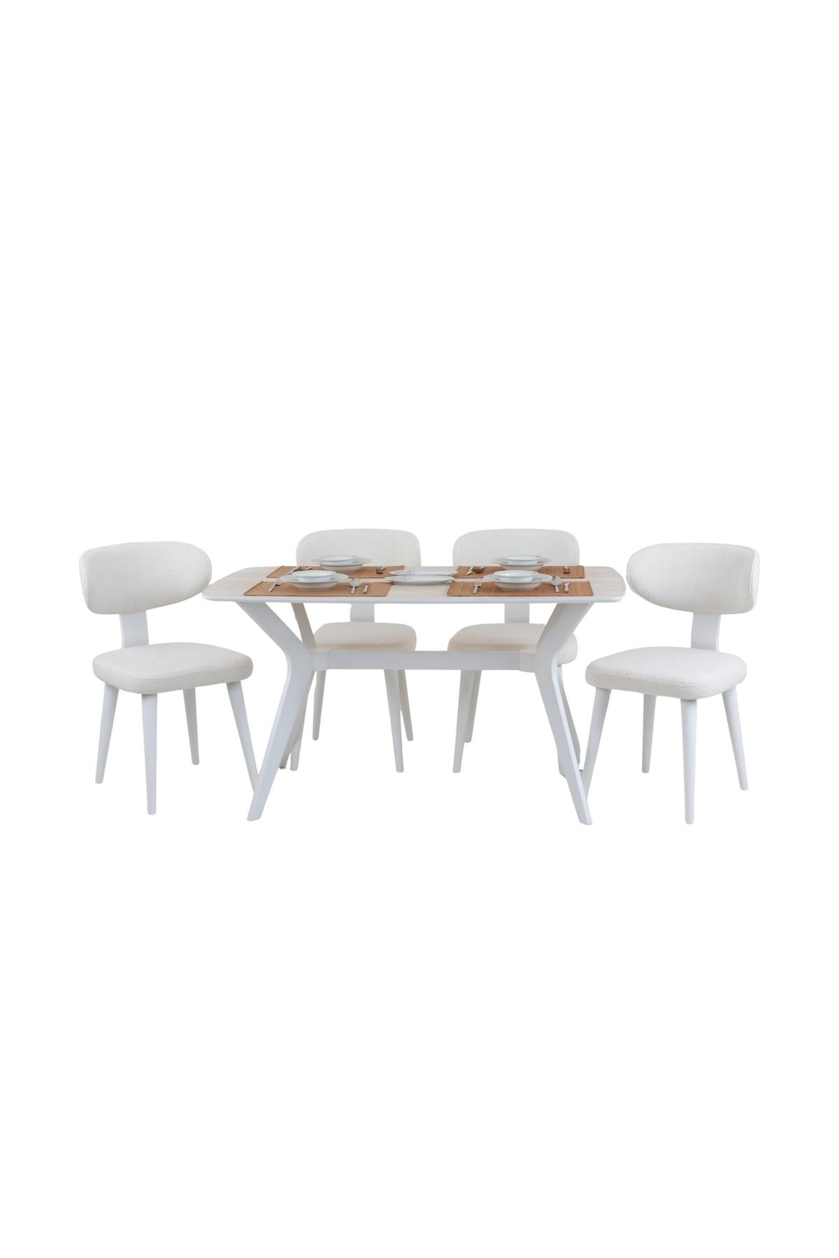 80x120 Mutfak Masası Takımı 1 Masa + 4 Ahşap Sandalye Salon Masası Viktoria Model Trafverten-Ceviz