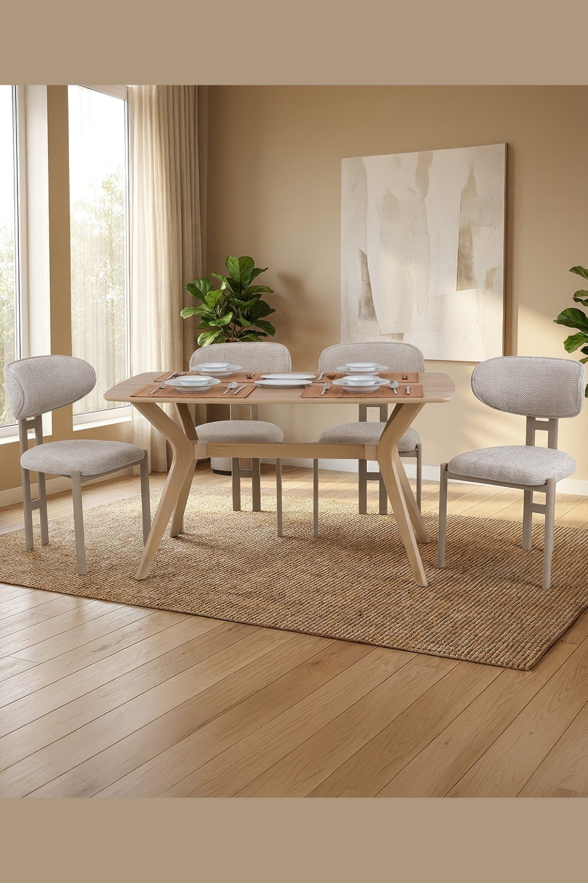 80x120 Mutfak Masası Takımı 1 Masa + 4 Sandalye Salon Masası Viktoria Model-Ceviz/Siyah