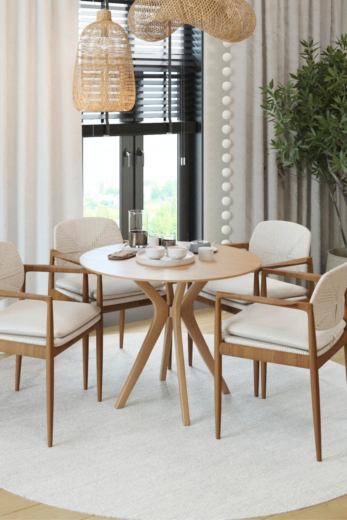 80X80-90X90cm Yuvarlak Masa (Sadece Masa) Ceviz Mutfak Masası-Balkon Masası Pera Model (Masa)