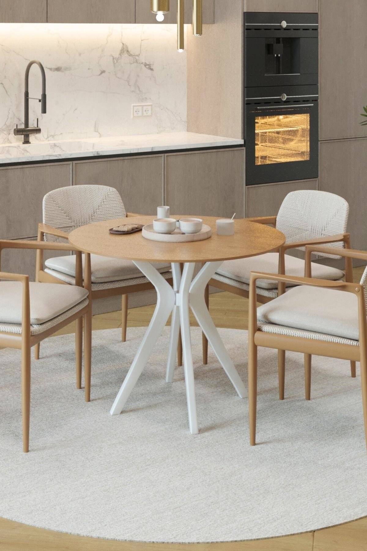 90x90cm Yuvarlak Masa(Sadece Masa) Ceviz-Krem Mutfak Masası-Balkon Masası Pera Model