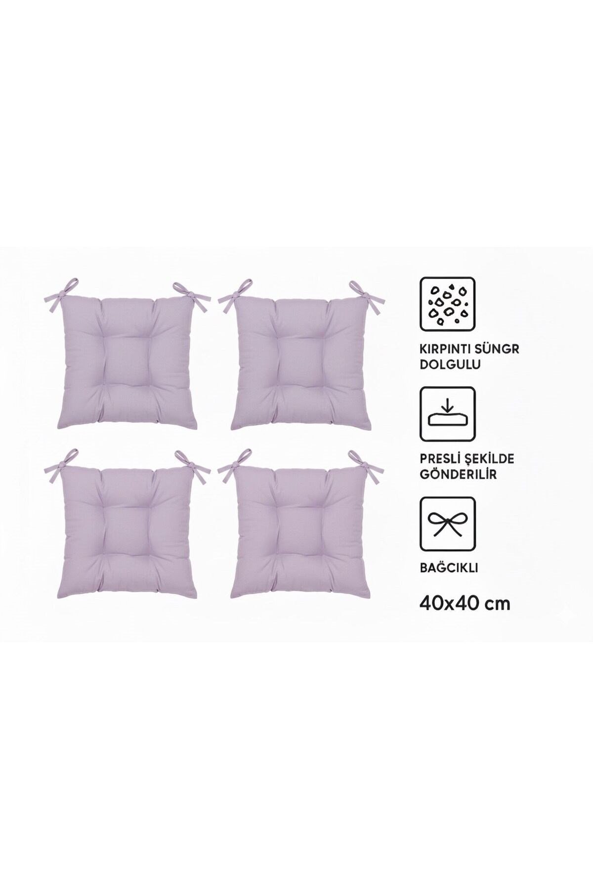 Mor Kombin Pofidik Kare Sandalye Minderi 4'lü 40 x 40 cm Lila Renk