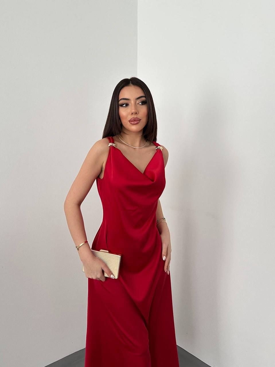 RUBELLA – Kırmızı Saten Askılı Elbise