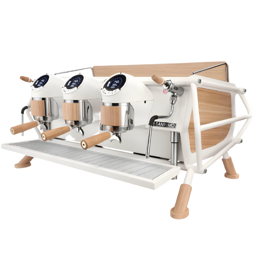 Sanremo CAFE RACER CUSTOM WHITE & WOOD (Slim) – 3 Gruplu Espresso Kahve Makinesi