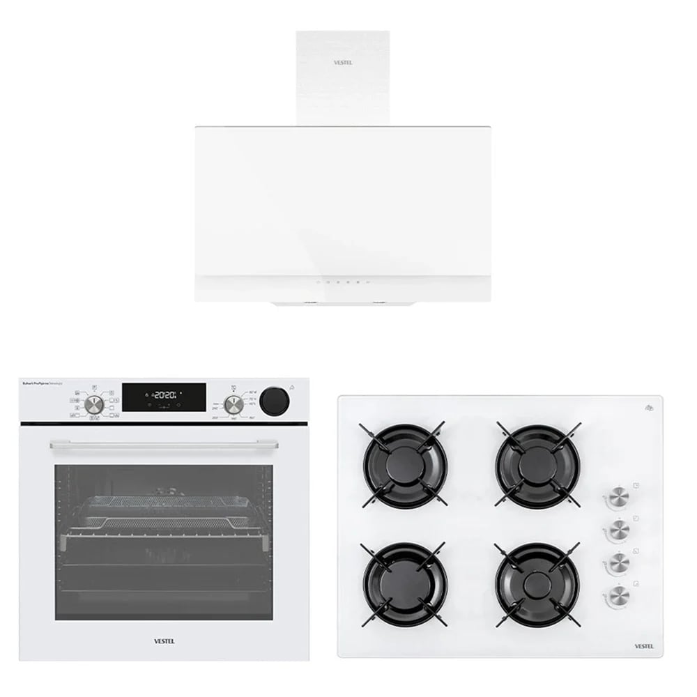 Vestel Eğik Beyaz Buharlı Lightfry Set