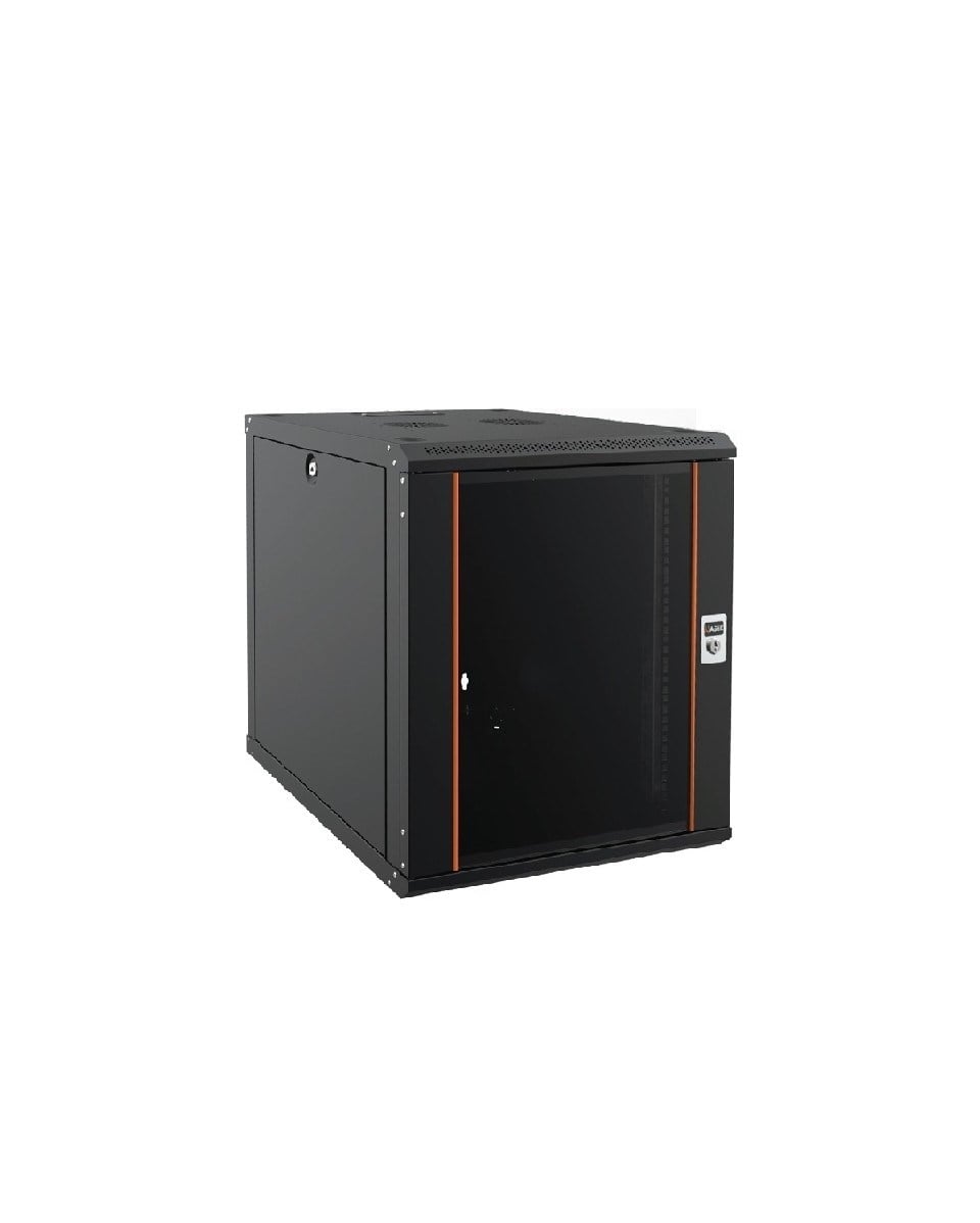 Ager AG-AN12U6060S1-CFA-M1-12U6060 Montajlı Agena Base Serisi Duvar Tipi Kabinet (Ön Cıtalı Cam Kapak/Arka Sabit Yan Kapaklar Kilitsiz-B1 Siyah