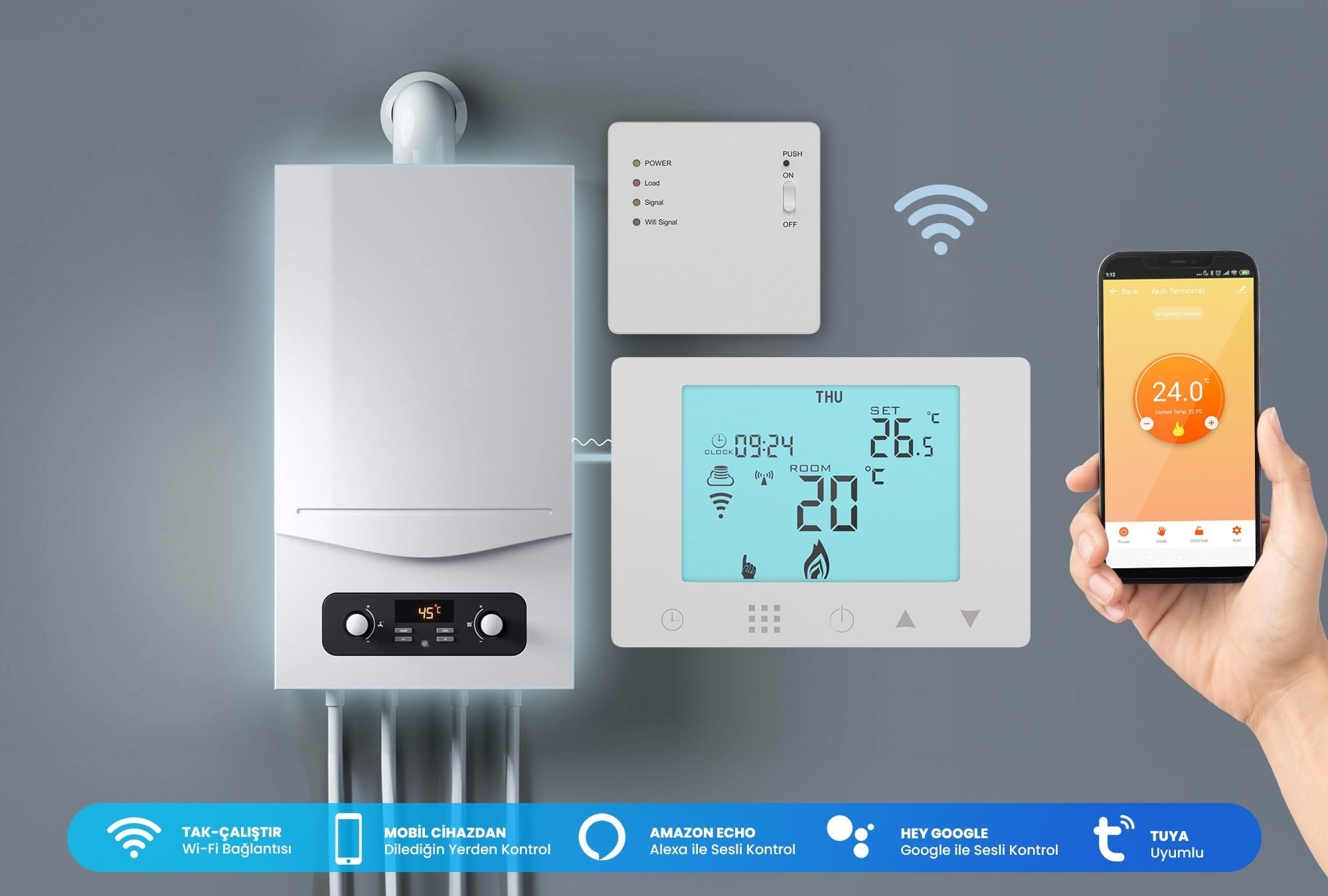 Alpsmart AS-882K Akıllı Wi-Fi Taşınabilir Kombi Kontrol Termostatı