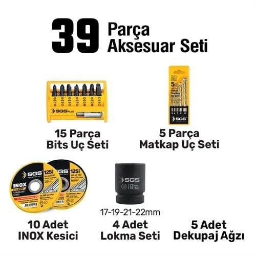 COMBO SET 7 PARÇA (Darbeli Matkap/Kırıcı-Delici Matkap/Darbeli Somun Sıkma/Avuç Taslama Makinesi/Sunta Kesme/Led Fener)