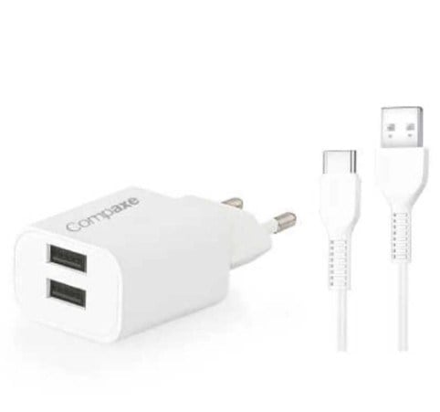 Compaxe CTA-521DUTB24 Çift Usb 5V 2.1A 10W 1 mt Usb 3.0 Ev Şarj Kafa + Usb to Type-C A .Şarj Kablosu