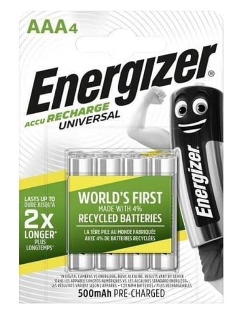 Energizer Universal Recharge AAA 500 mAh 4 Lü Paket Halinde