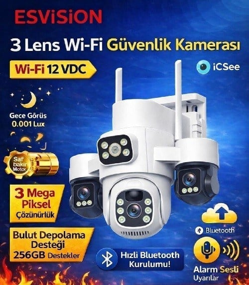 Esvision ES-9001 3 Lens Wifi Kamera