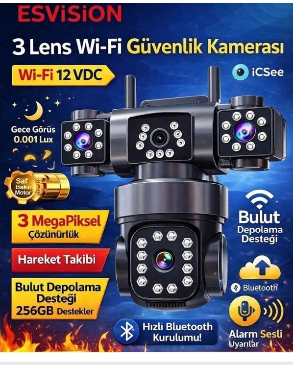Esvision ES-9002 3 Lens Wifi Kamera
