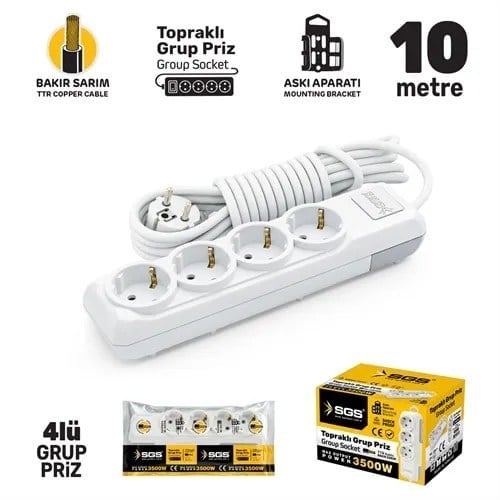 GRUP PRİZ TOPRAKLI DÖRTLÜ 10 METRE