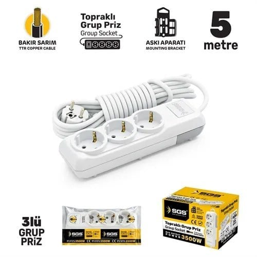 GRUP PRİZ TOPRAKLI ÜÇLÜ 5 METRE