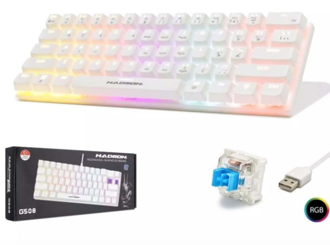 Hadron G508B Kablolu Oyuncu Mini Klavye Mekanik Red Switch Mavi Q Beyaz