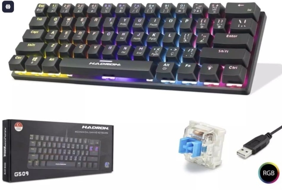 Hadron G509B Kablolu Oyuncu Mini Klavye Mekanik Red Switch Mavi Q Beyaz