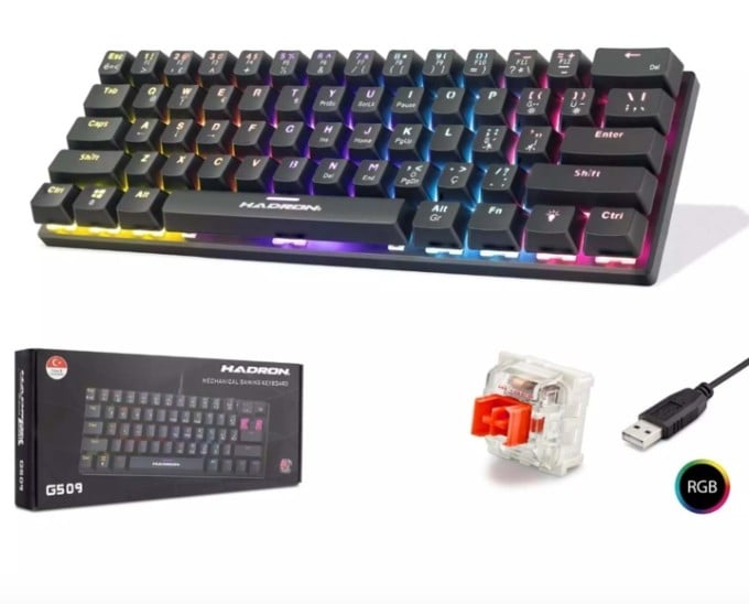 Hadron G509R Kablolu Oyuncu Mini Klavye Mekanik Red Switch Rgb Q Beyaz