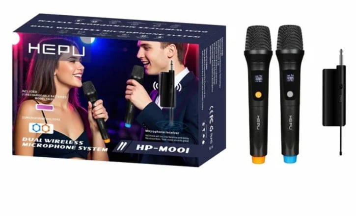 Hepu HP-M001 Çiftli Kablosuz Mikrofon Sistemi – Dijital Ekranlı, Gecikmesiz Ses Aktarımı, Şarjlı Alıcı ile Pratik Kurulum