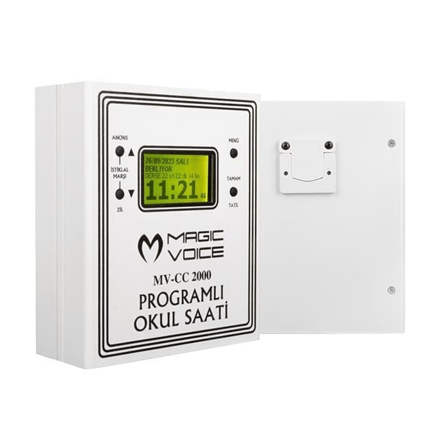 Magicvoice MV-CC2000 USB Duvar Tipi Programlı 20 Adet MP3 Formatı Zil / İstiklal Marşlı Akıllı Dijital Okul Saati (Çan Takılabilir)