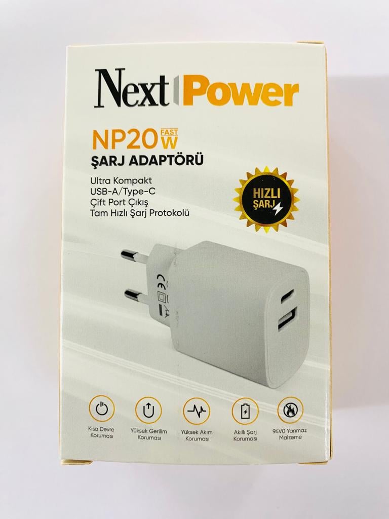Next Power NP20 20 Watt USB-A/Type-C Çift Port Çıkış Hızlı Şarj Adaptörü