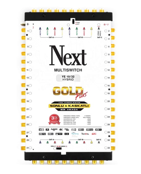 Next YE-10/32 Hybrid Sonlu ve Kaskatlı Bir Arada Gold Plus Multiswitch Uydu Santrali