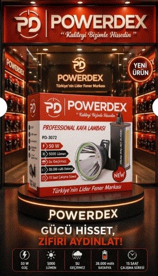 Powerdex PD-3072 50W 5000 Lümen 38000mAH Powerbenk Kafa Feneri & Işıldak