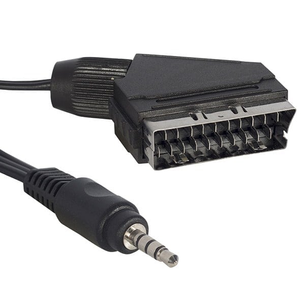 Powermaster 14979 Uydu Alıcısı AV Kablo 3.5 mm Stereo Erkek-Scart Kablo 1.2 Metre Kısa Jack (Tivibu İçin)