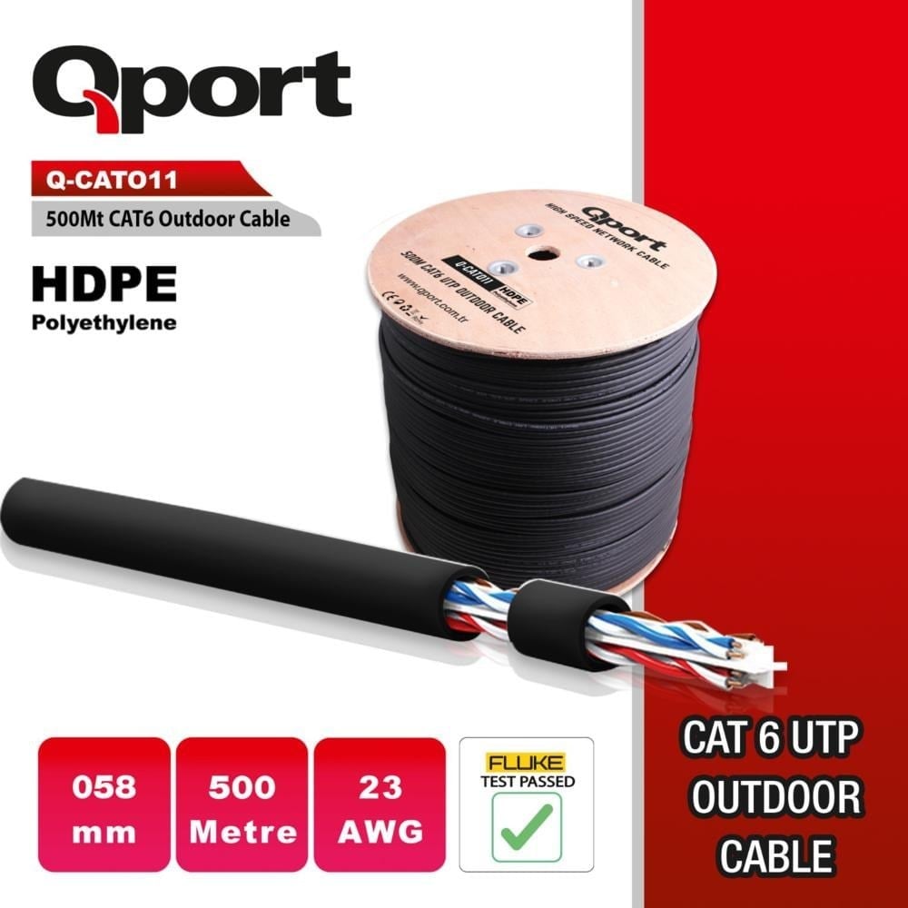 Qport Q-CATO11 CAT6 UTP 500m Outdoor Siyah Network Kablosu