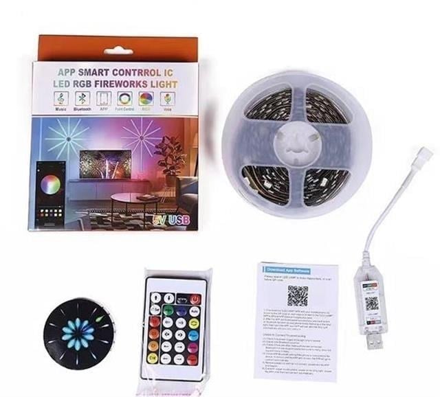 Sunup SN-22231 Bluetooth Havai Fişek LED Seti Sese Duyarlı RGB Rengi Akıllı Şerit Işık 200+ Efektli Oda Aydınlatma