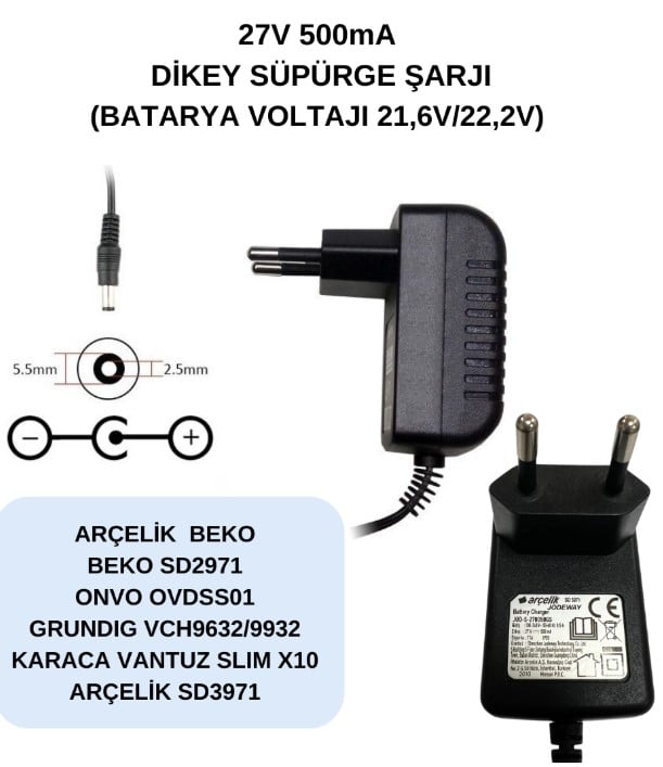 Swat ATZ433 27V 500mA Arçelik-Beko-Grundig-Onvo Dikey Süpürge Şarj Adaptörü