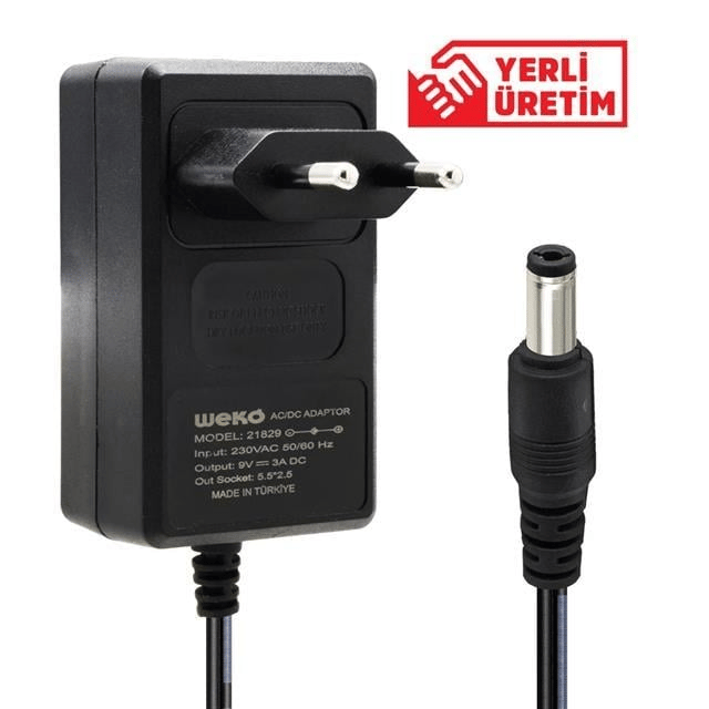 Weko 9 Volt - 3 Amper  5.5x2.5 Uçlu Priz Tipi Plastik Kasa Adaptör
