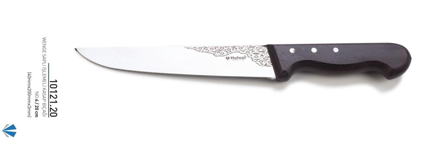 Wenge Saplı İşlemeli Kasap Bıçağı 20 cm No.4 Hulusi Bıçak 40mm X 200mm X 3mm 10121.20