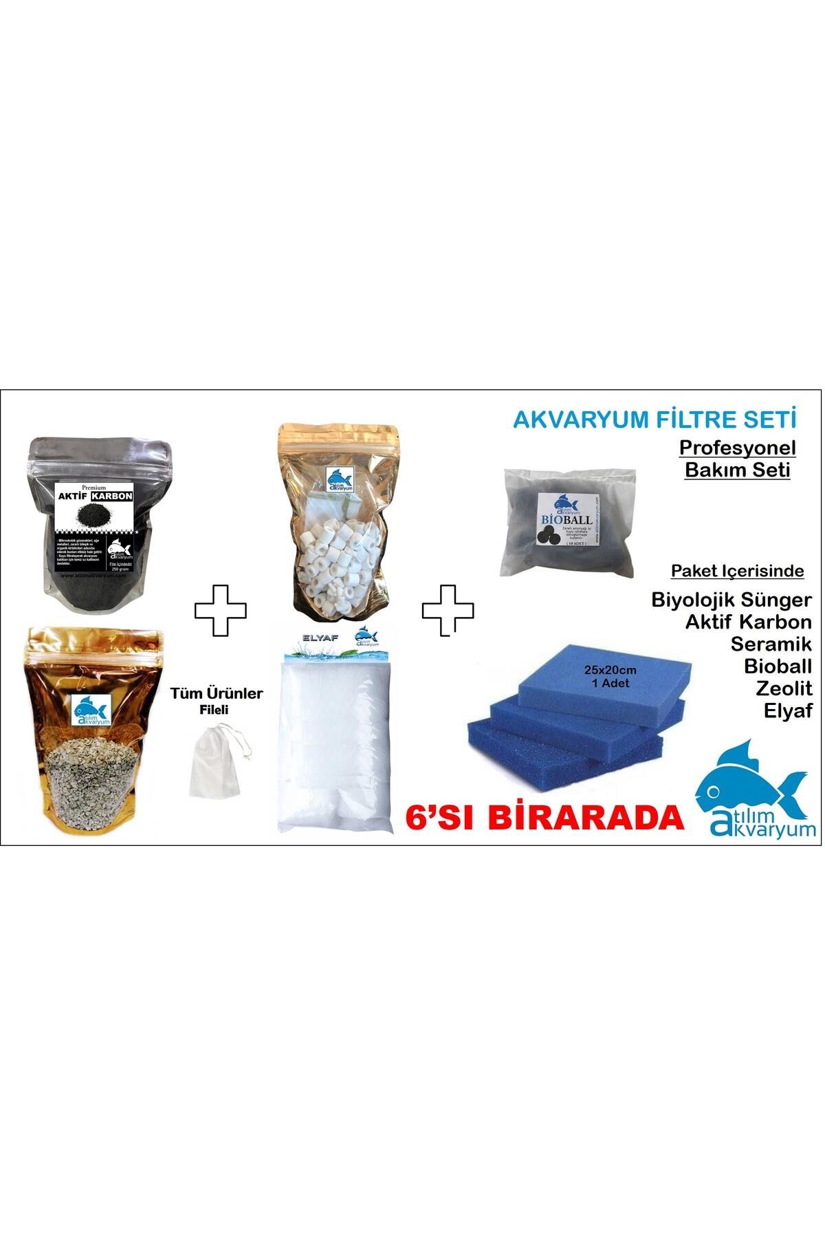 Sump ve Dış Filtre Malzeme Bakım Seti, Seramik, Elyaf, Karbon, Zeolit, Sünger, Bioball
