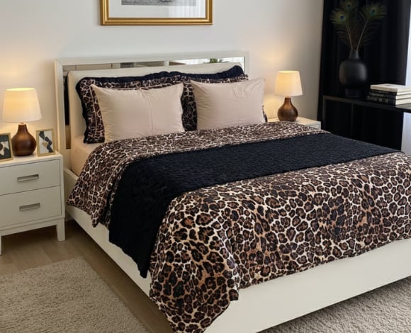 fırfırlı siyah leopar desen nevresim takımı