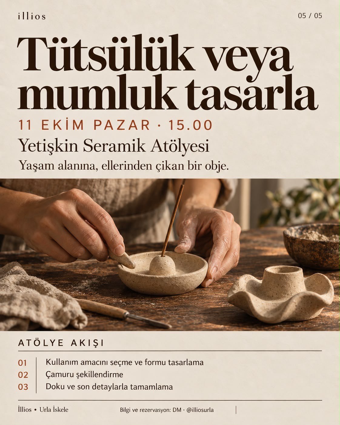 Yetişkin Seramik Atölyesi - Tütsülük veya mumluk tasarla 