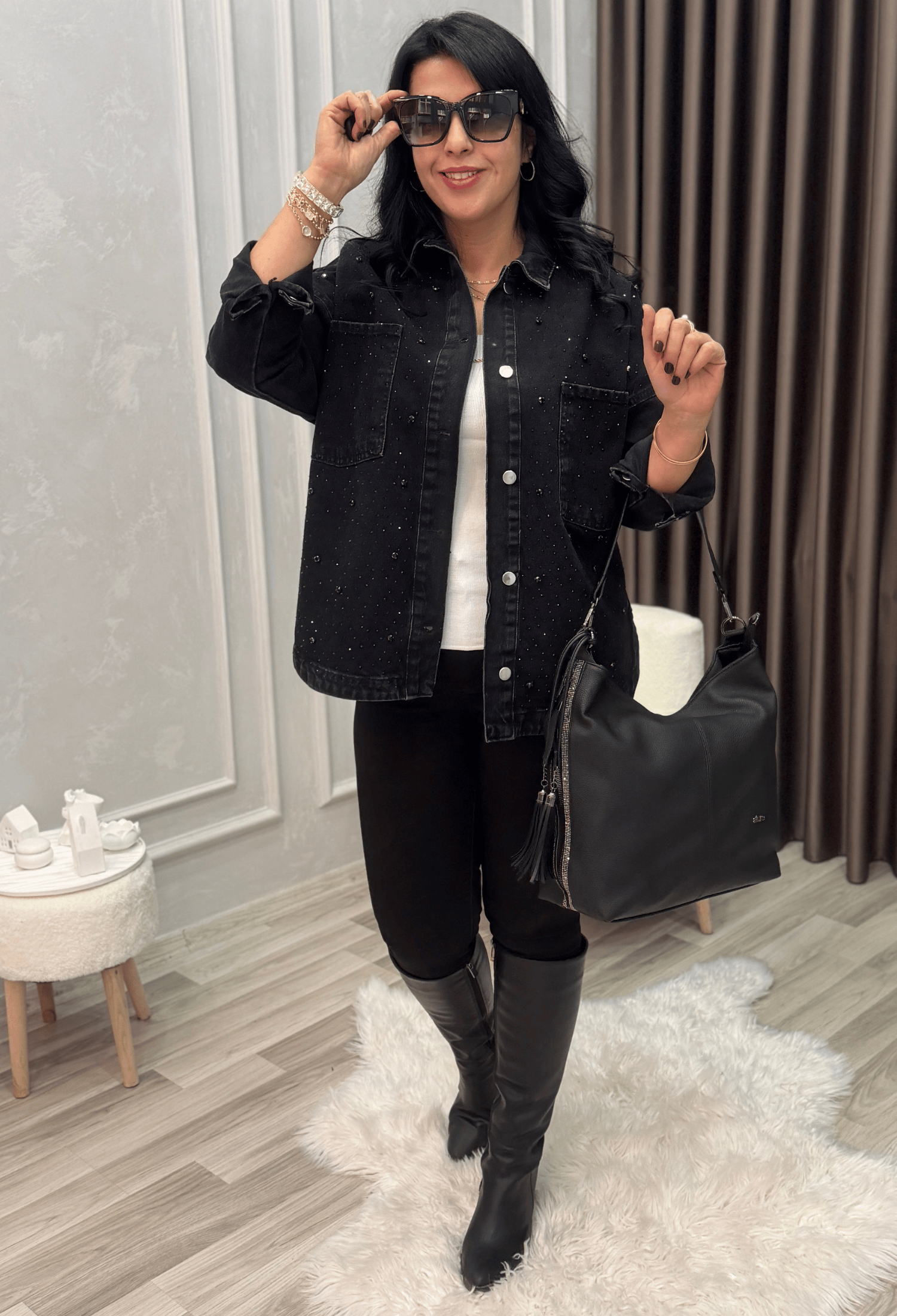 Crystal Touch Denim Ceket Siyah