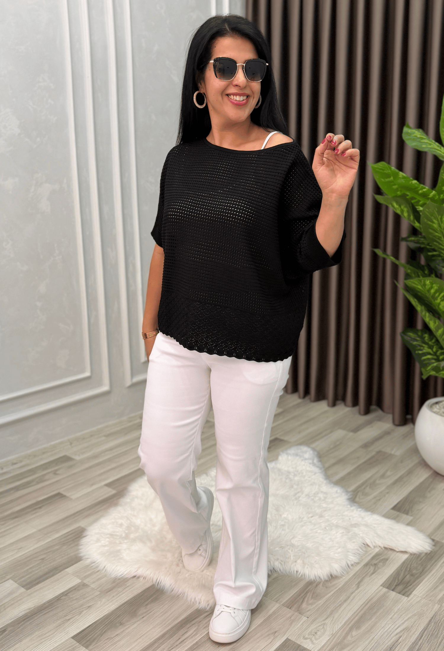 DORA AJURLU TRİKO BLUZ SİYAH