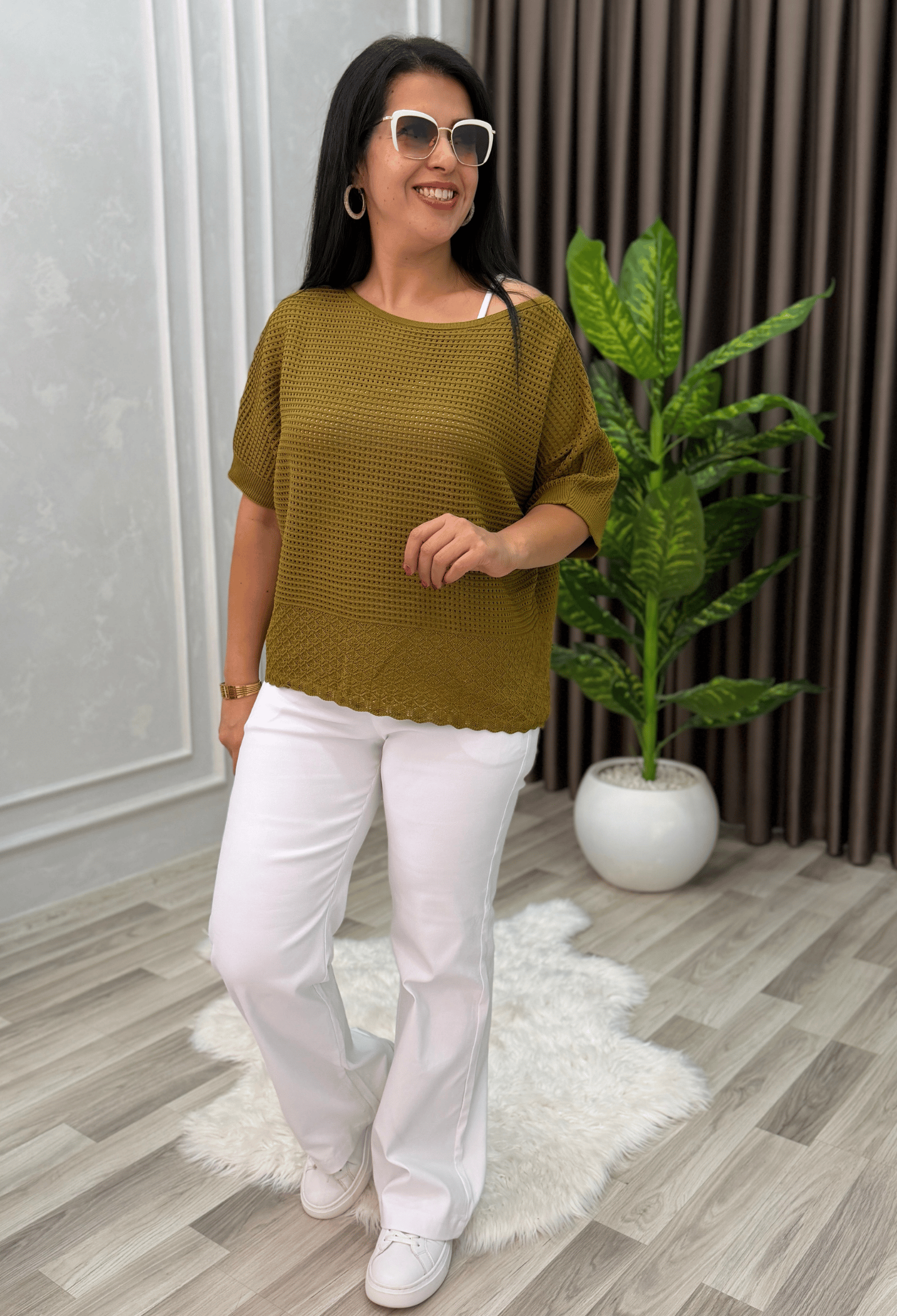 DORA AJURLU TRİKO BLUZ YAĞ YEŞİLİ