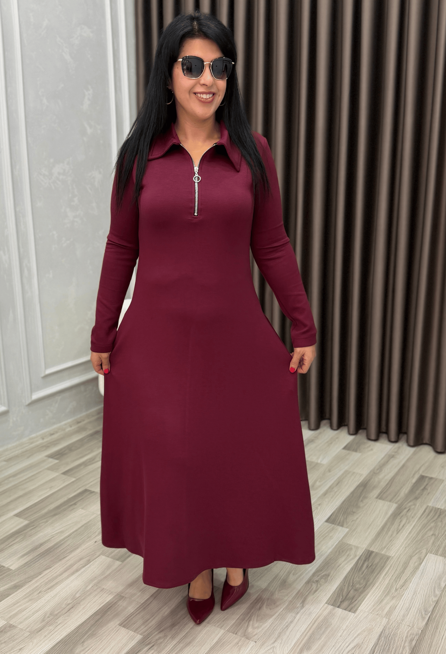 Elegance Form Elbise Bordo