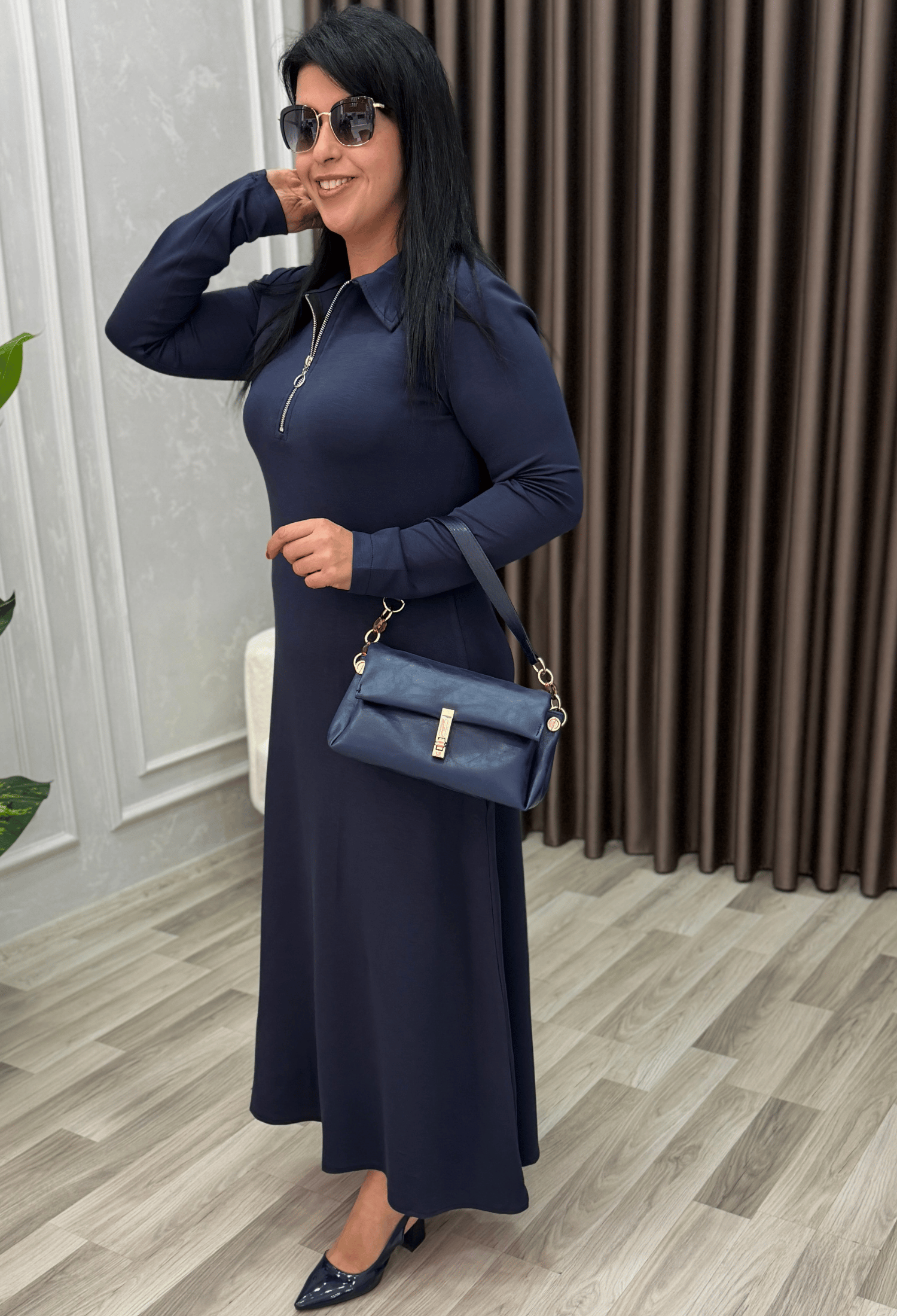 Elegance Form Elbise Lacivert