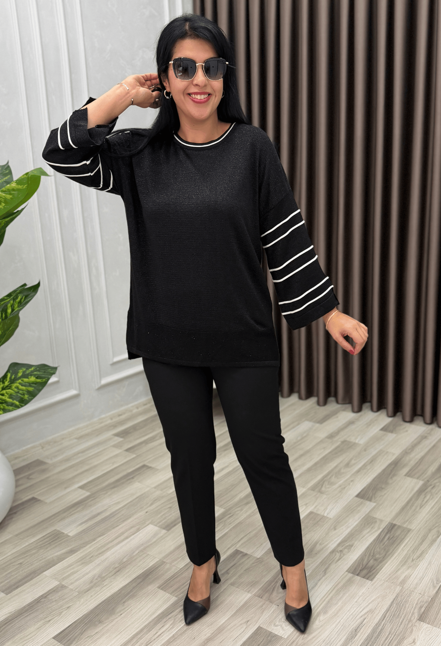 FLORA YIRTMAÇ KOL ELİT TRİKO BLUZ SİYAH