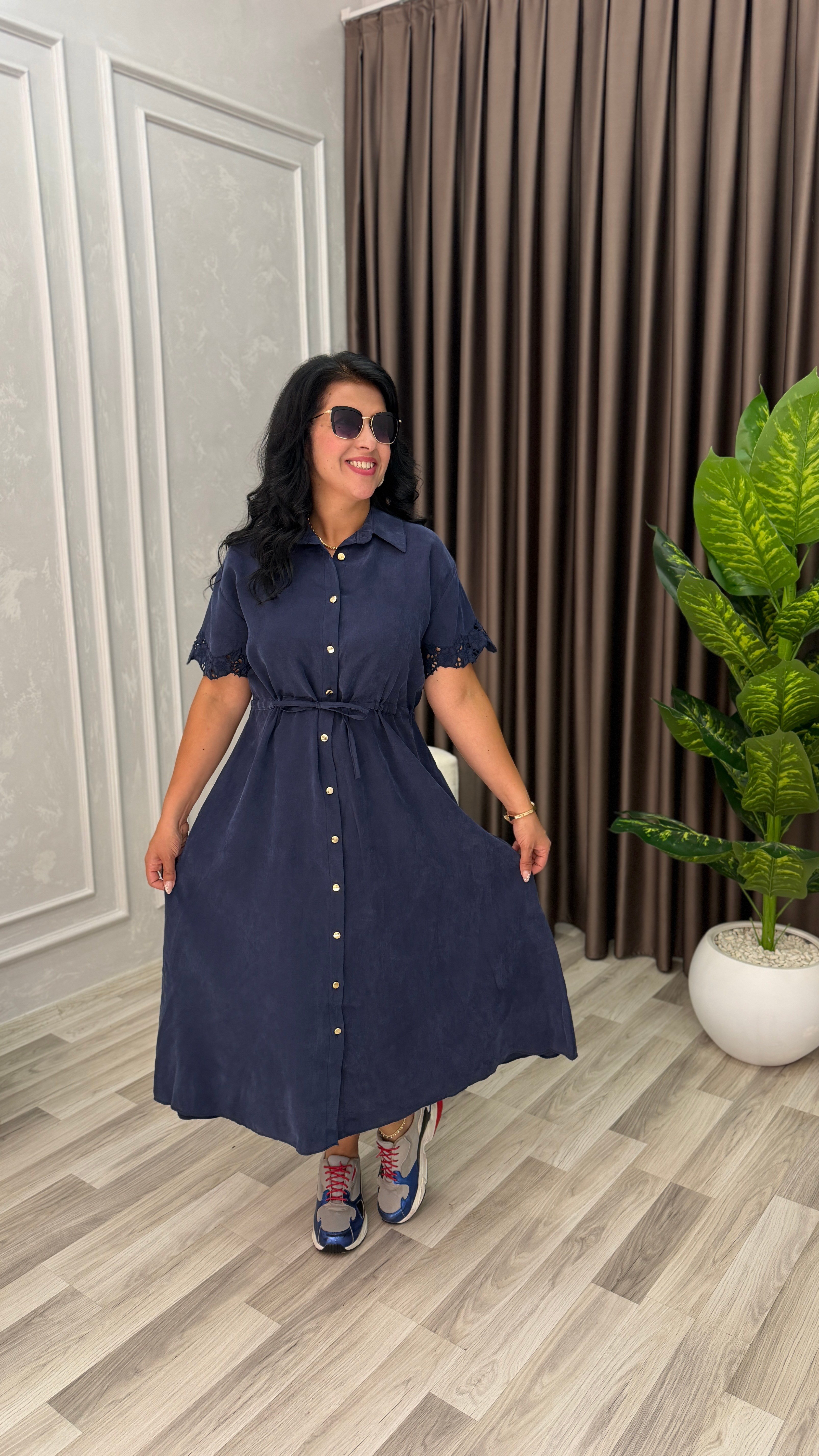 MARELLA TENSEL KUMAŞ PREMIUM ELBİSE LACİVERT