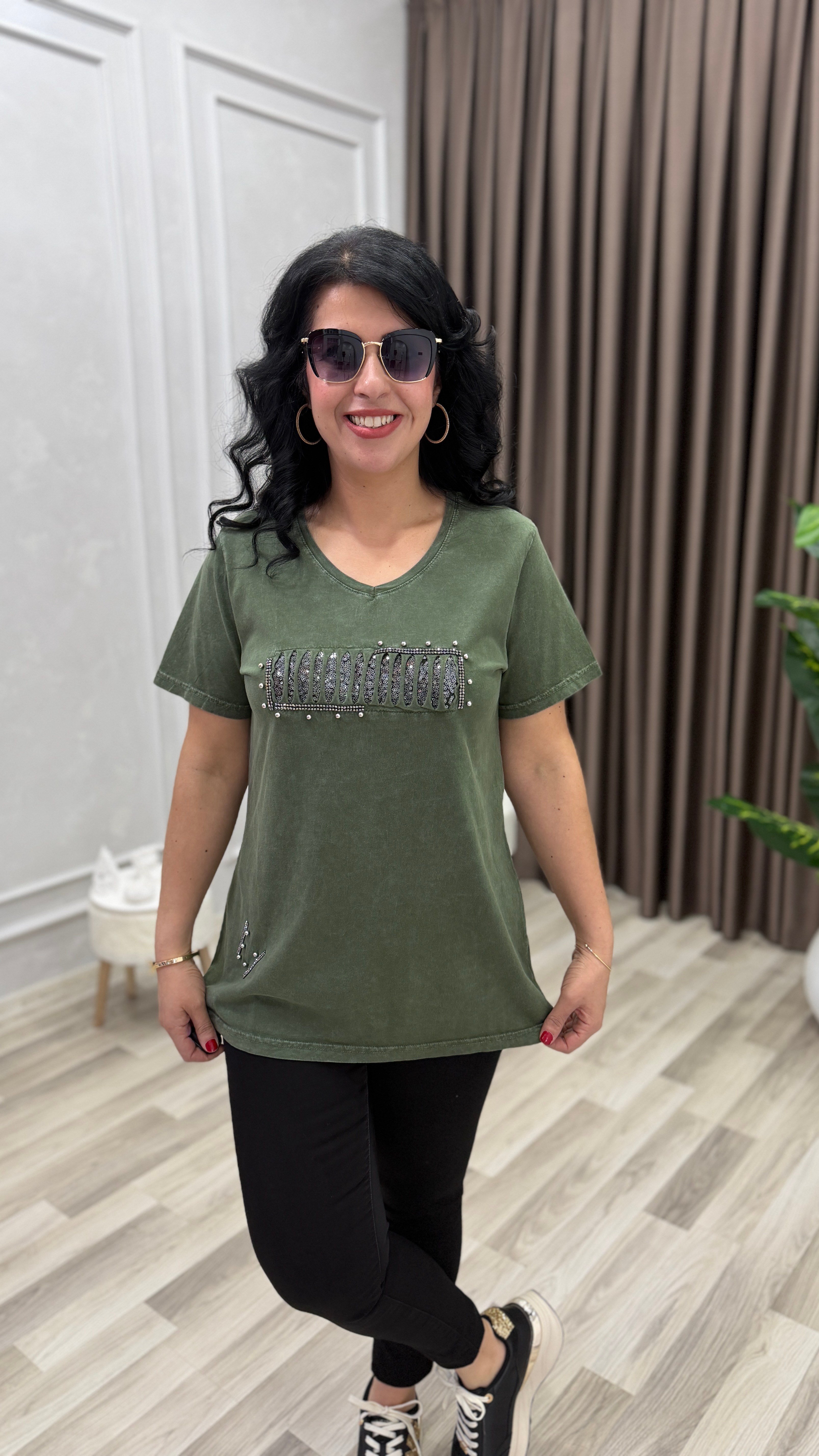 MONA BELLA DROP & PAYET TSHIRT HAKİ YEŞİLİ