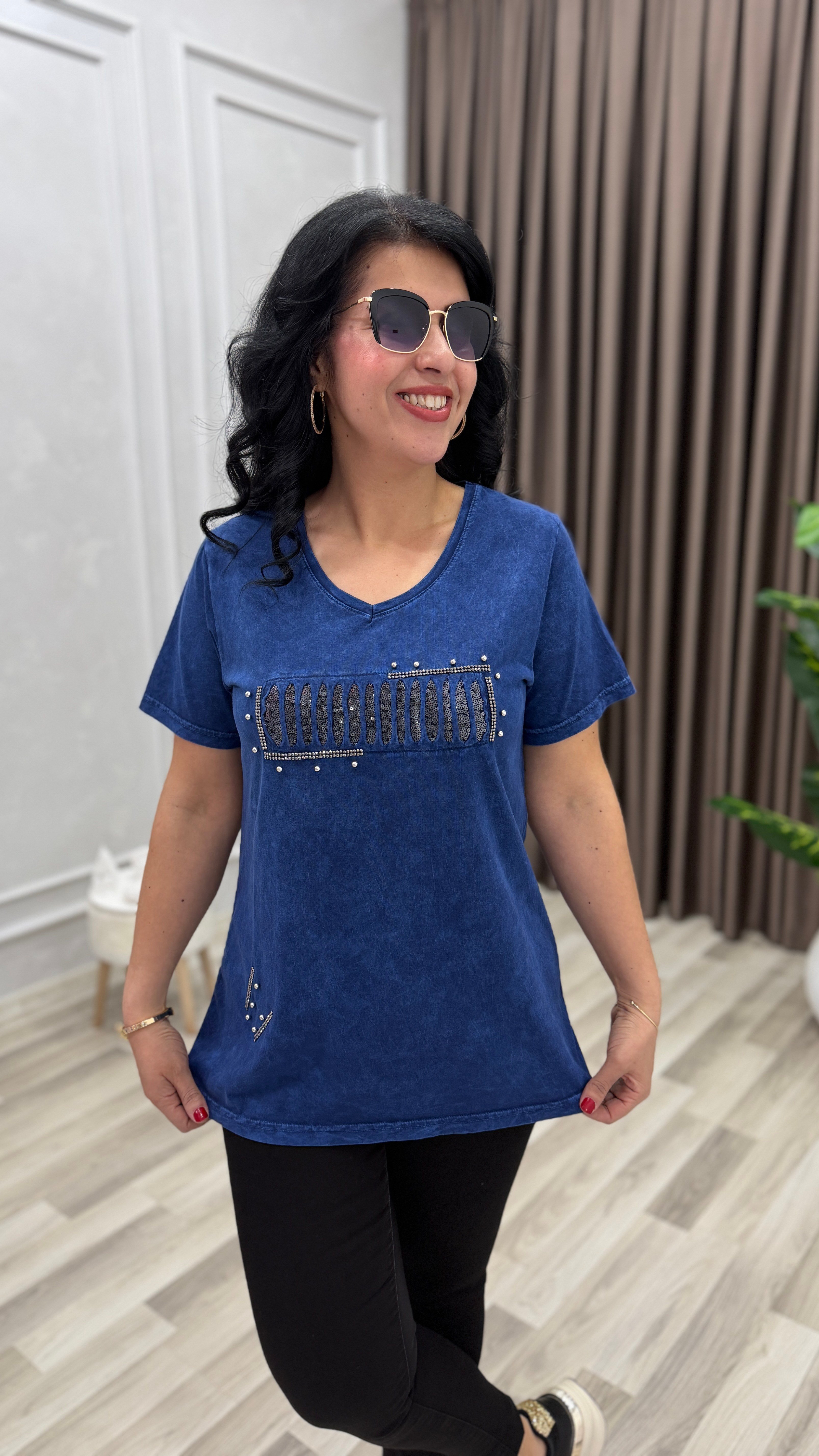 MONA BELLA DROP & PAYET TSHIRT LACİVERT