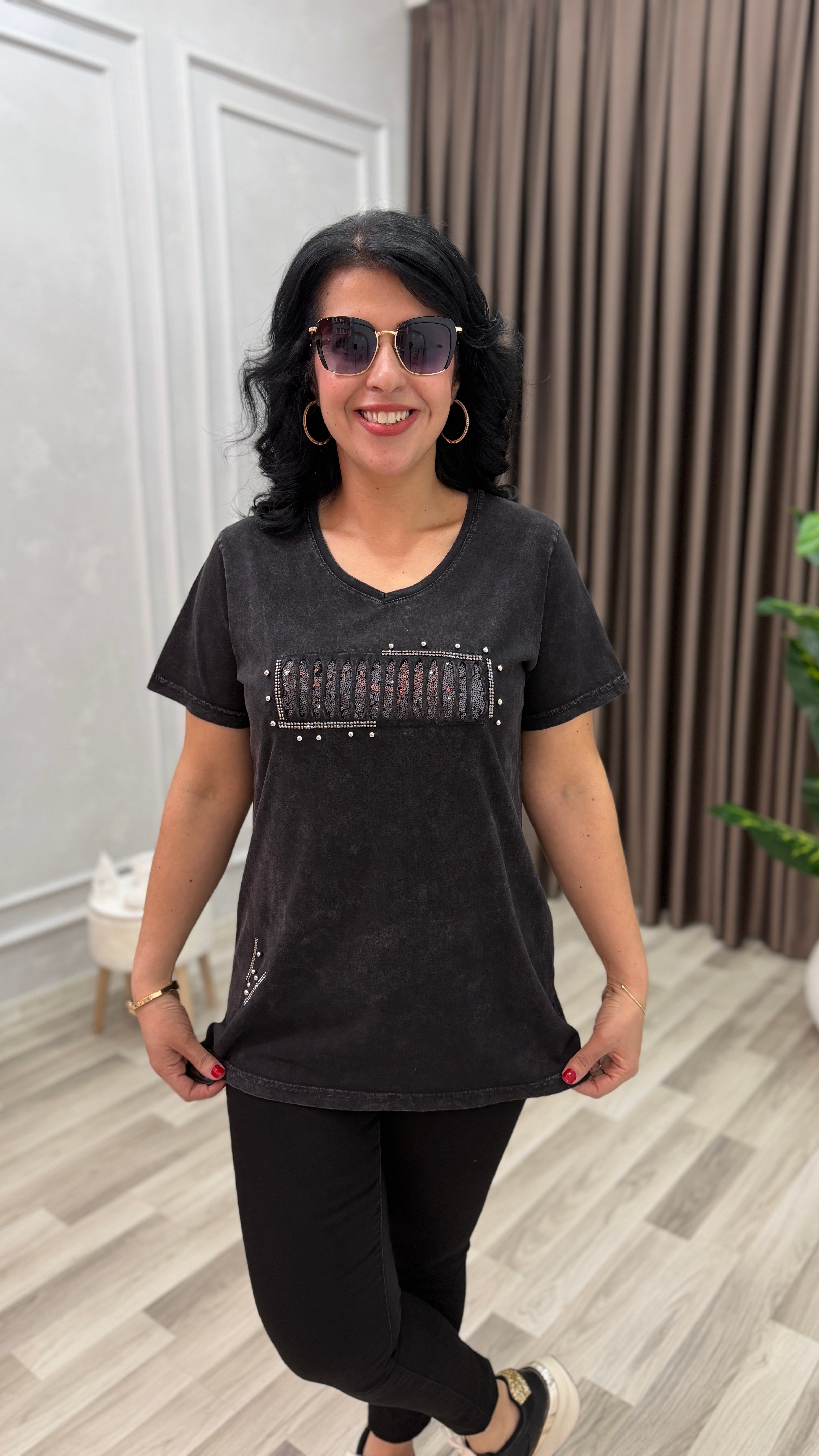 MONA BELLA DROP & PAYET TSHIRT SİYAH