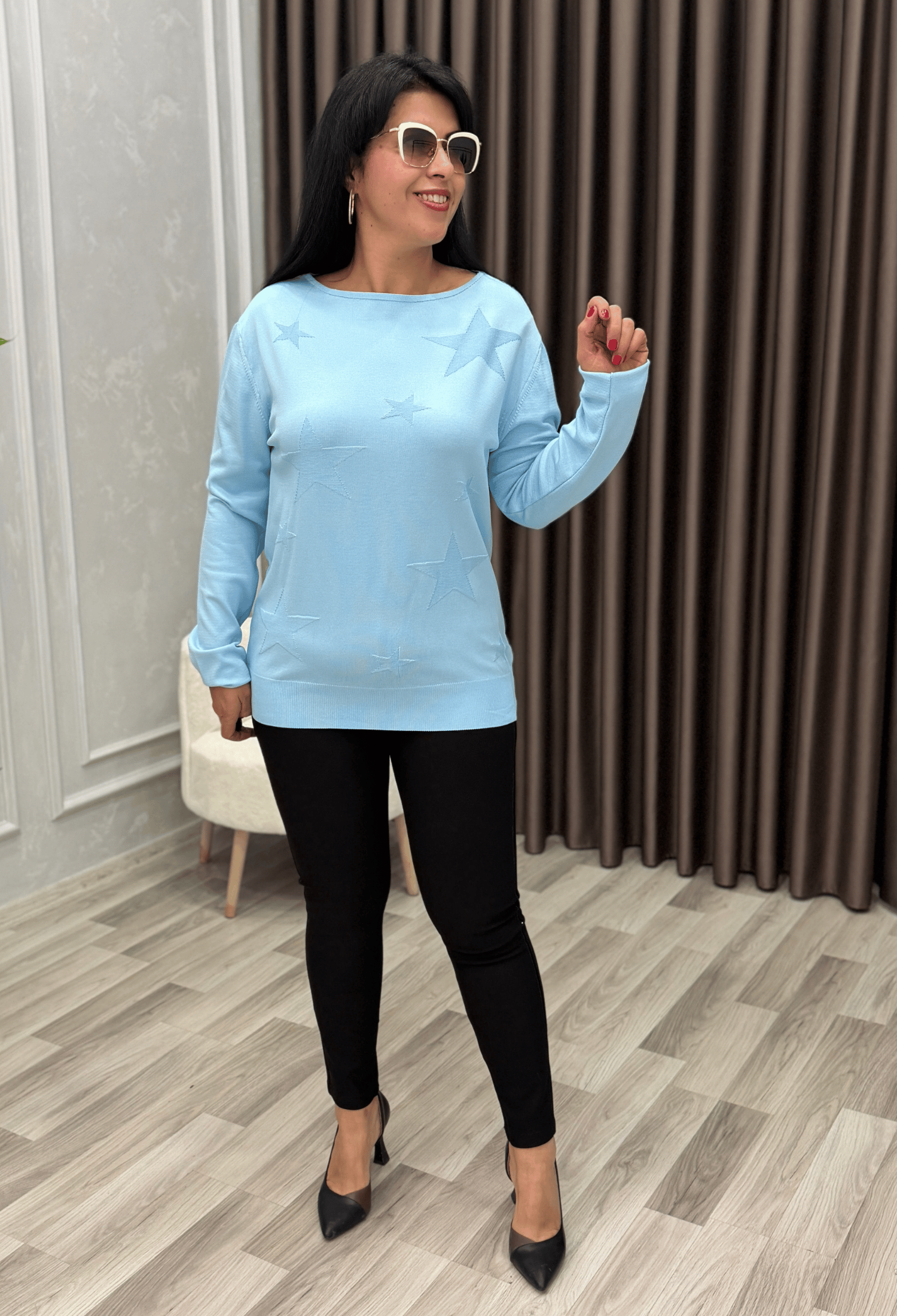 STAR DESENLİ MERSERİZE TRİKO KAZAK BEBE MAVİ