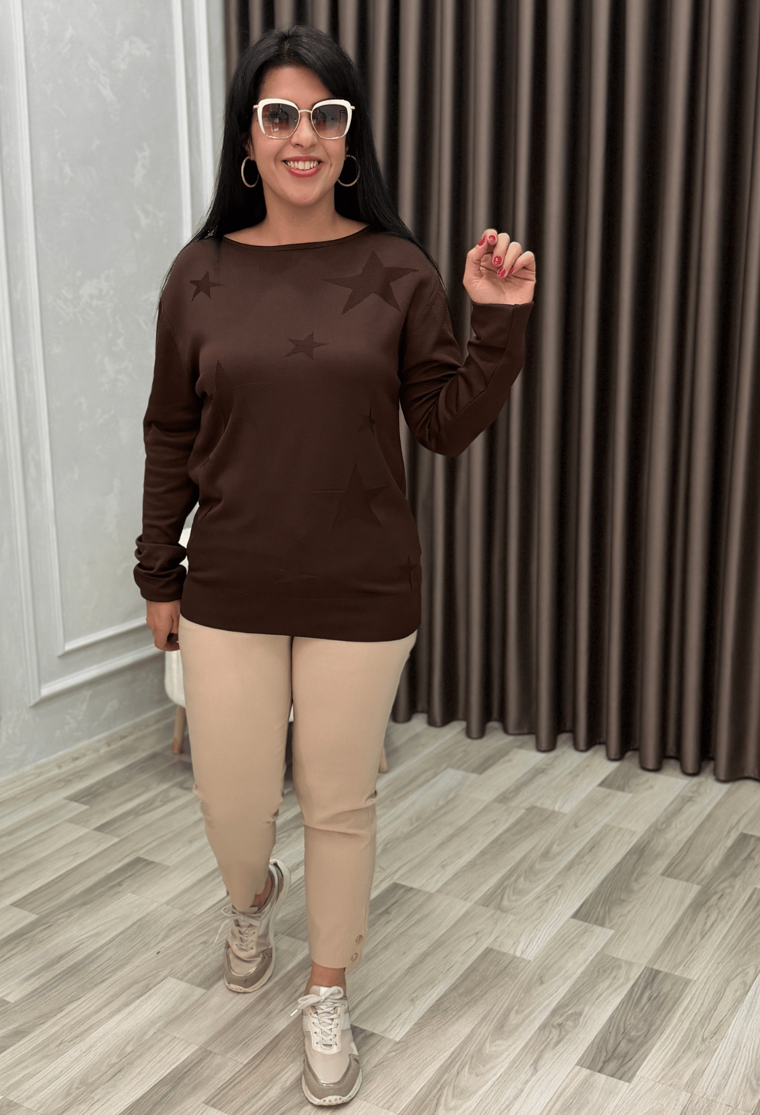 STAR DESENLİ MERSERİZE TRİKO KAZAK KAHVERENGİ