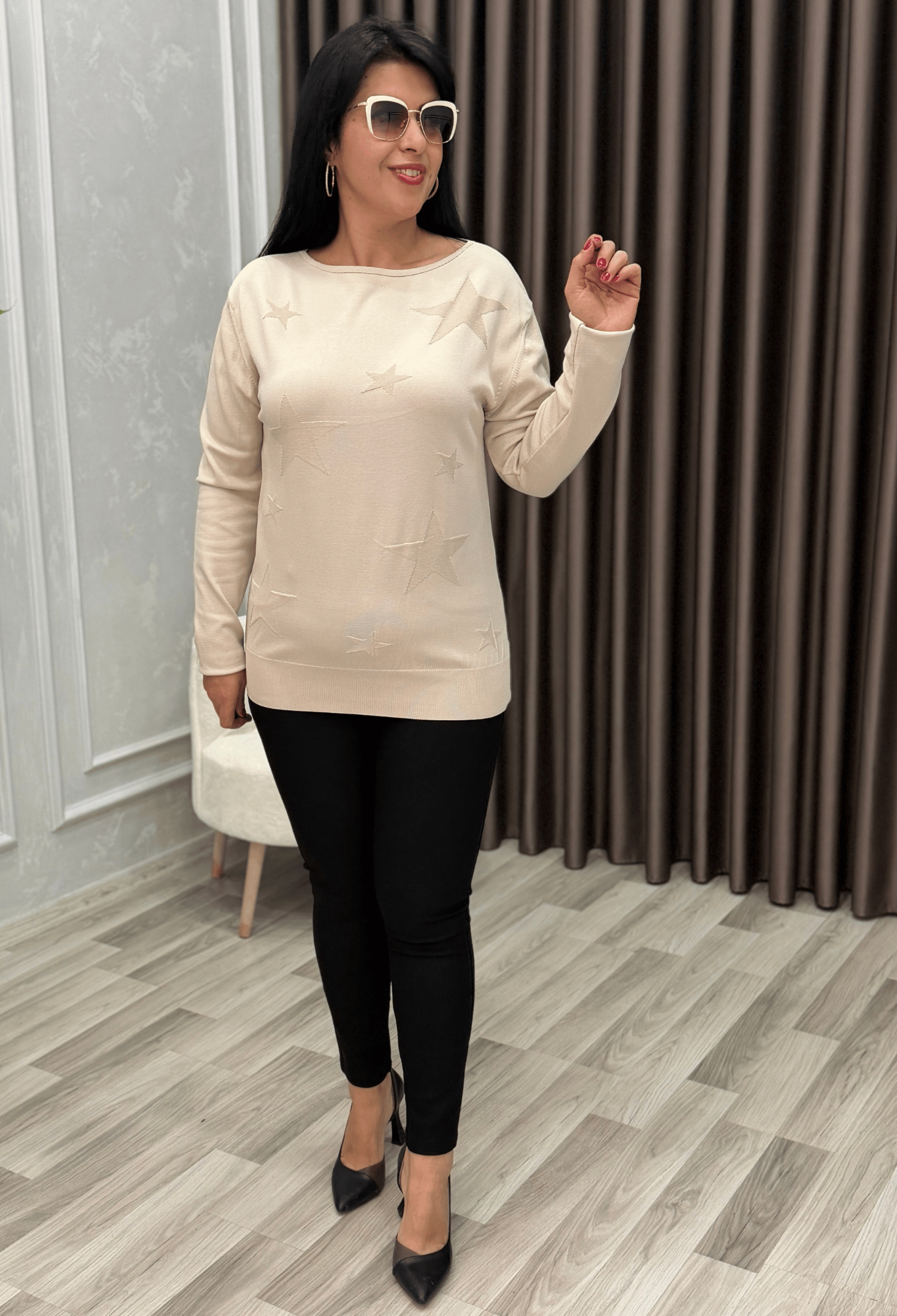 STAR DESENLİ MERSERİZE TRİKO KAZAK KREM
