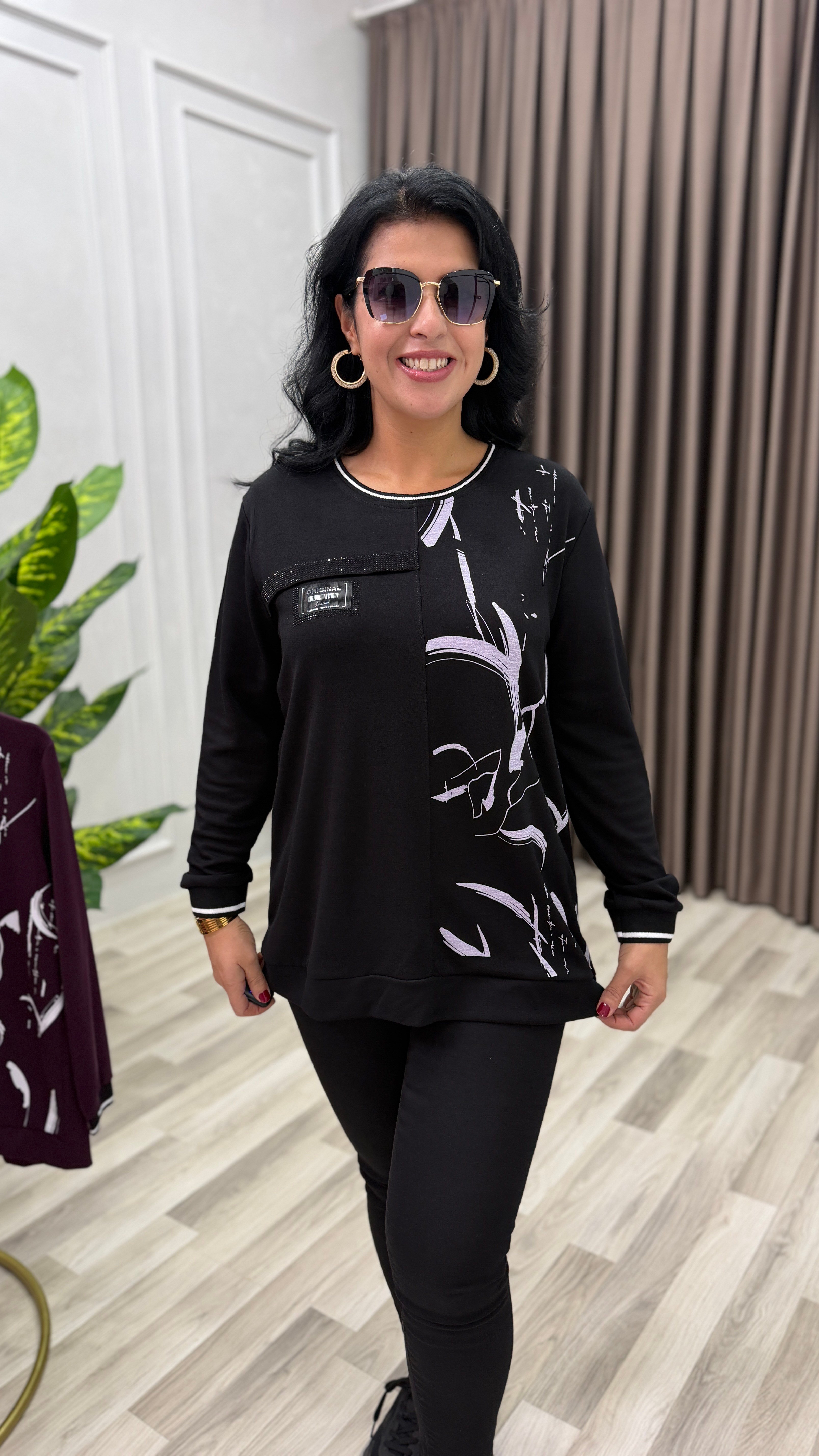 STONE CURVE TASARIM MODAL KUMAŞ SWEAT SİYAH