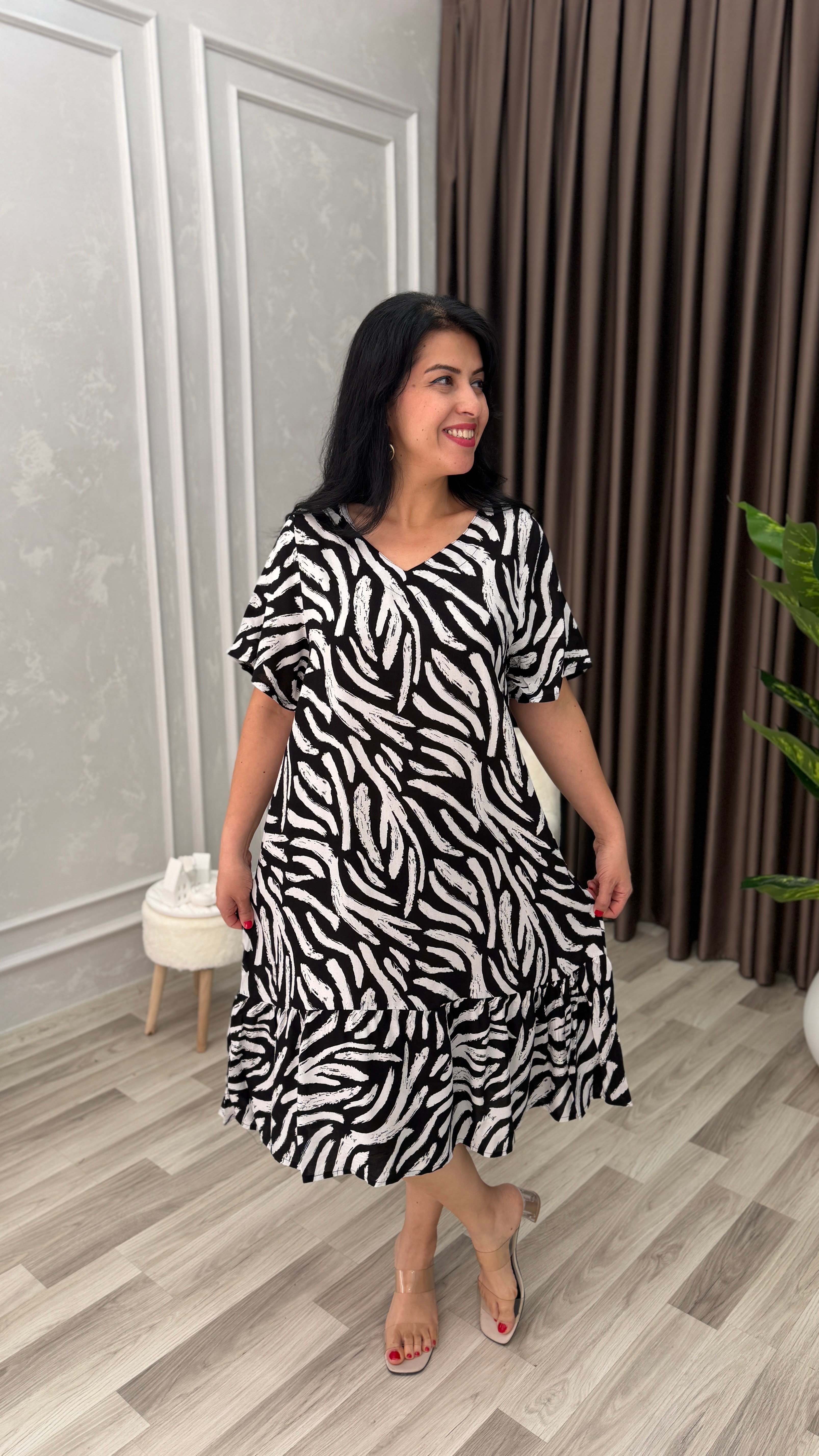 TOSCANA PAMUK DOKUMA ELBİSE ZEBRA DESEN