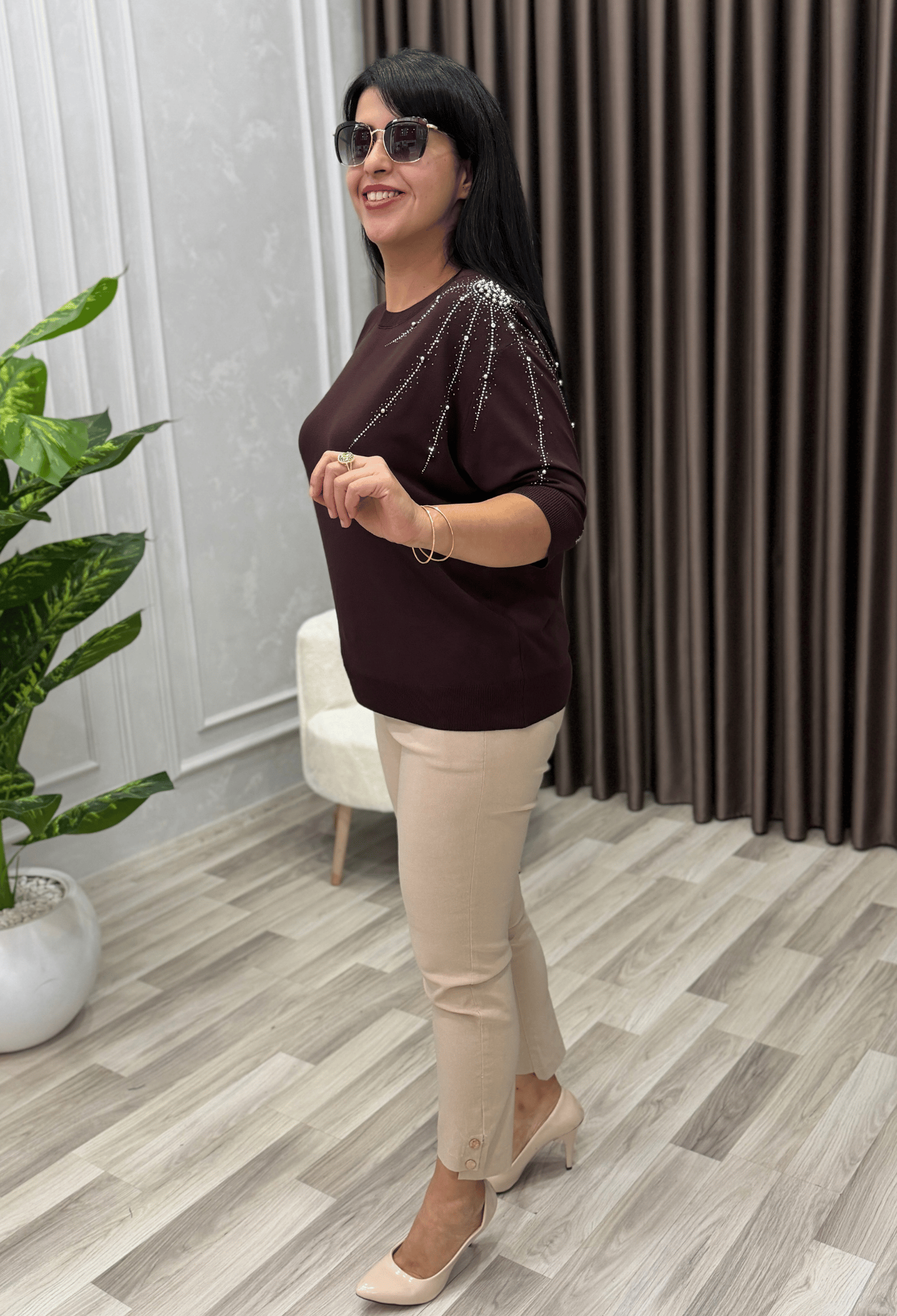 VALORA İTHAL İPLİK TASARIM TRİKO KAHVERENGİ